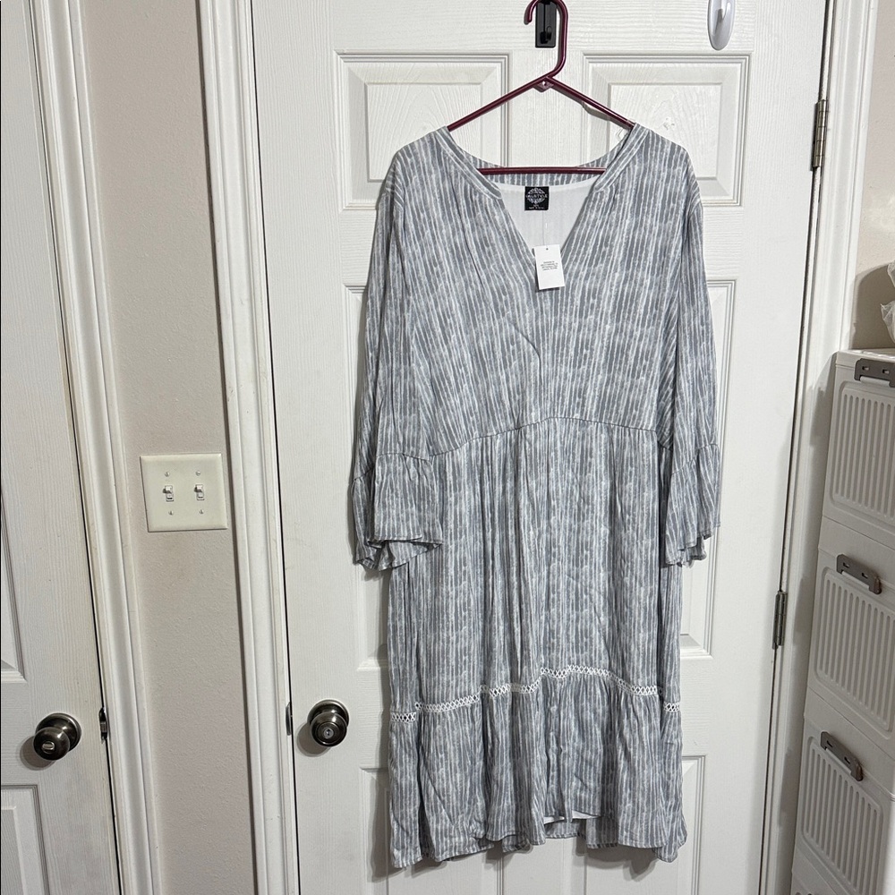 Alstyle Light Gray Striped Midi Dress